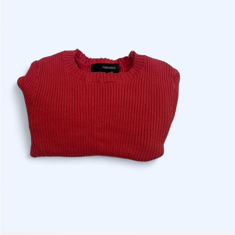 Red Ribbed Women's Sweater - Picture 3 of 3